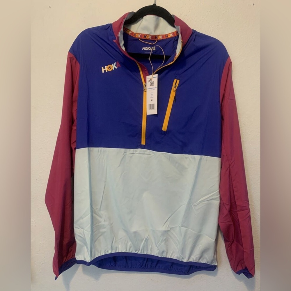 Hoka One Windbreaker Men's Medium Blue Maroon Yellow White Zip Up Wind-Resistant